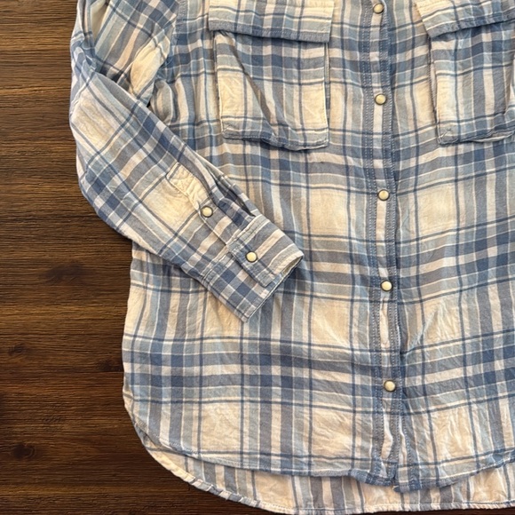 American Eagle Outfitters Seriously Lived In Blue Plaid Shirt Medium - Picture 3 of 11